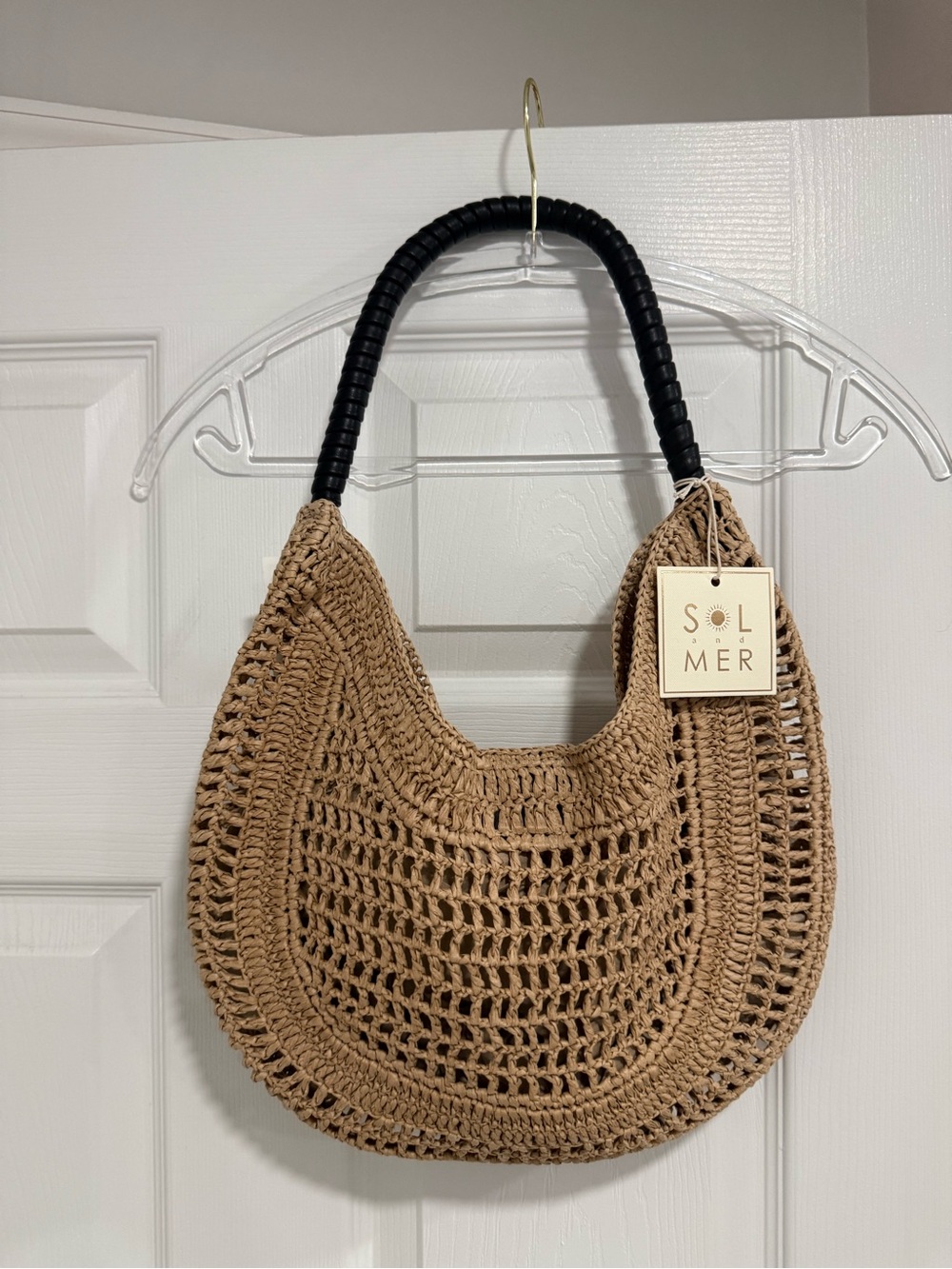Sol & Mer Hobo Shoulder Bag in Tan with Black Handle
